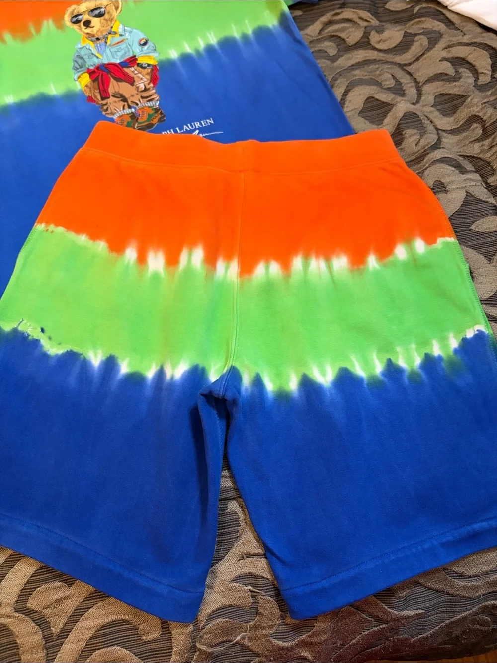 Ralph Lauren Tie-Dye Polo Bear Tee & Shorts set - Orange, Green, Blue